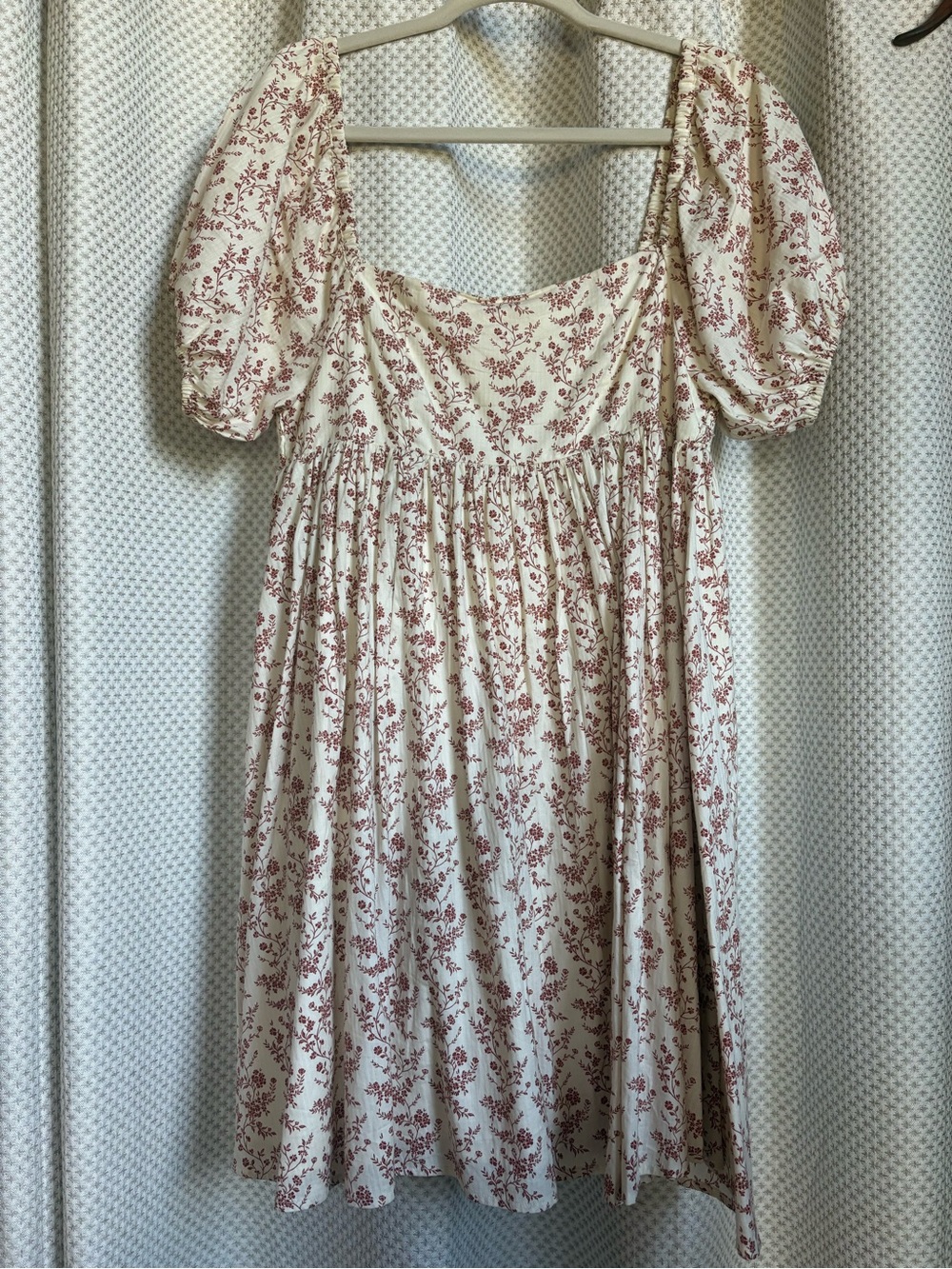 Noralee Ivory Floral Puff-Sleeve Babydoll Dress